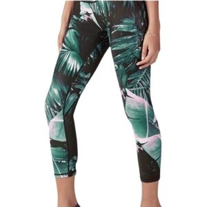 Women's S Fabletics Tropical Capri Leggings Havana Print Breathable Zip Pockets